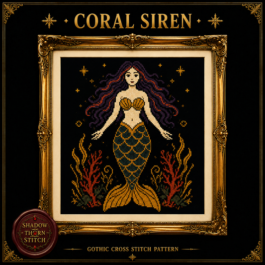 Gothic Mermaid cross stitch pattern bundle - 03-coral-mermaid-cross-stitch