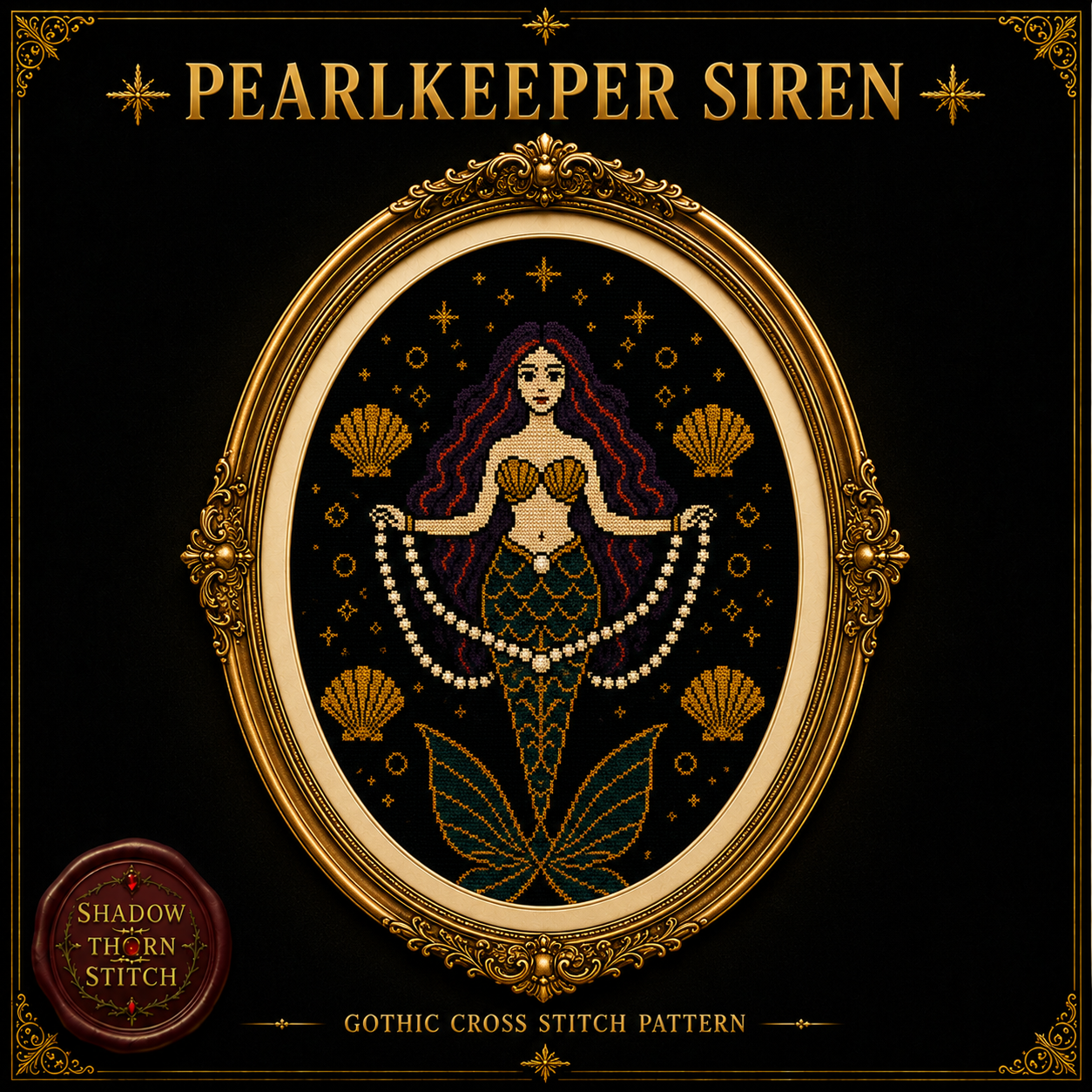 Gothic Mermaid cross stitch pattern bundle - 05-pearl-mermaid-cross-stitch