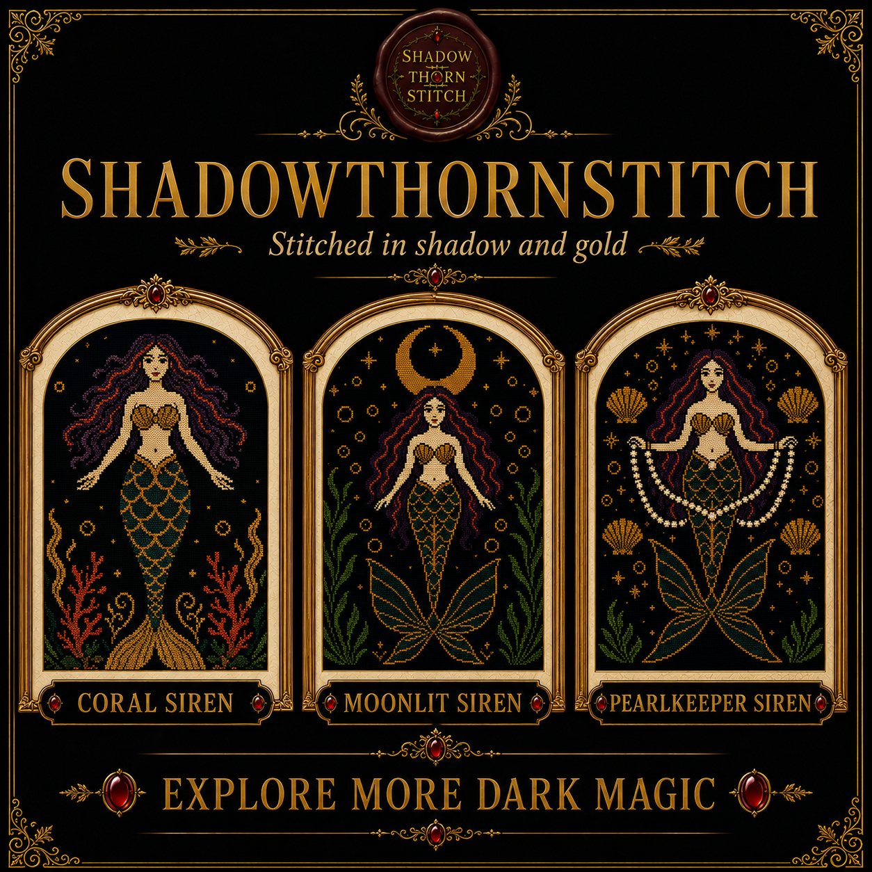 Gothic Mermaid cross stitch pattern bundle - 09-witchy-mermaid-cross-stitch