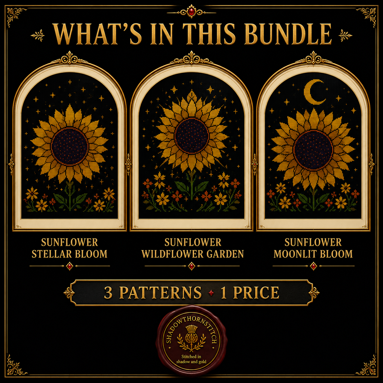 Gothic Sunflower cross stitch pattern bundle - 02-gothic-sunflower-cross-stitch