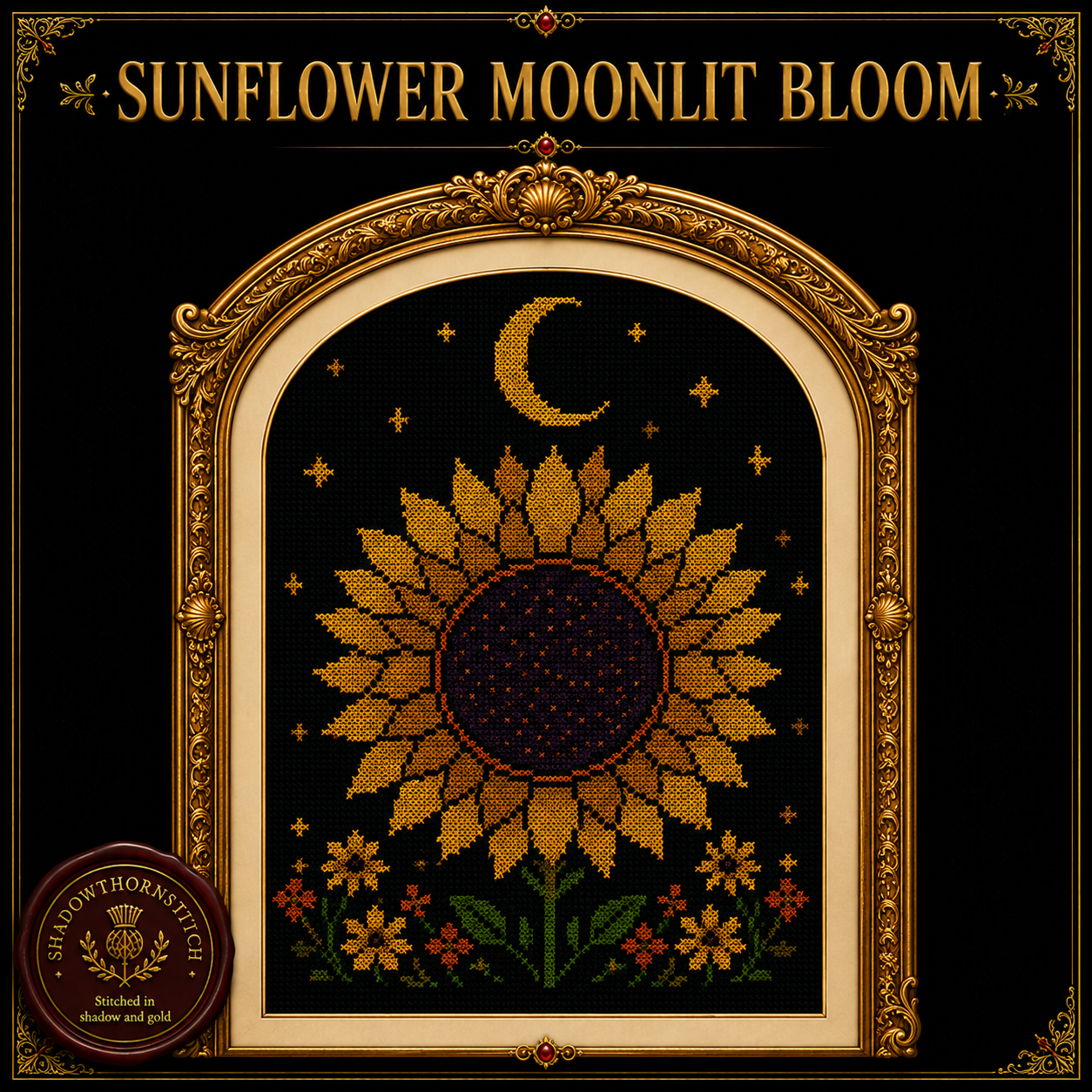 Gothic Sunflower cross stitch pattern bundle - 05-moon-sunflower-cross-stitch