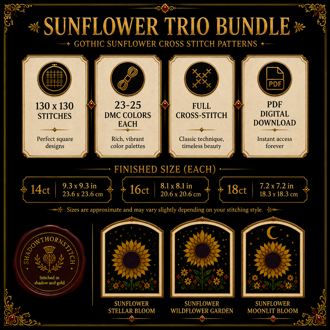 Gothic Sunflower cross stitch pattern bundle - 06-sunflower-counted-cross-stitch