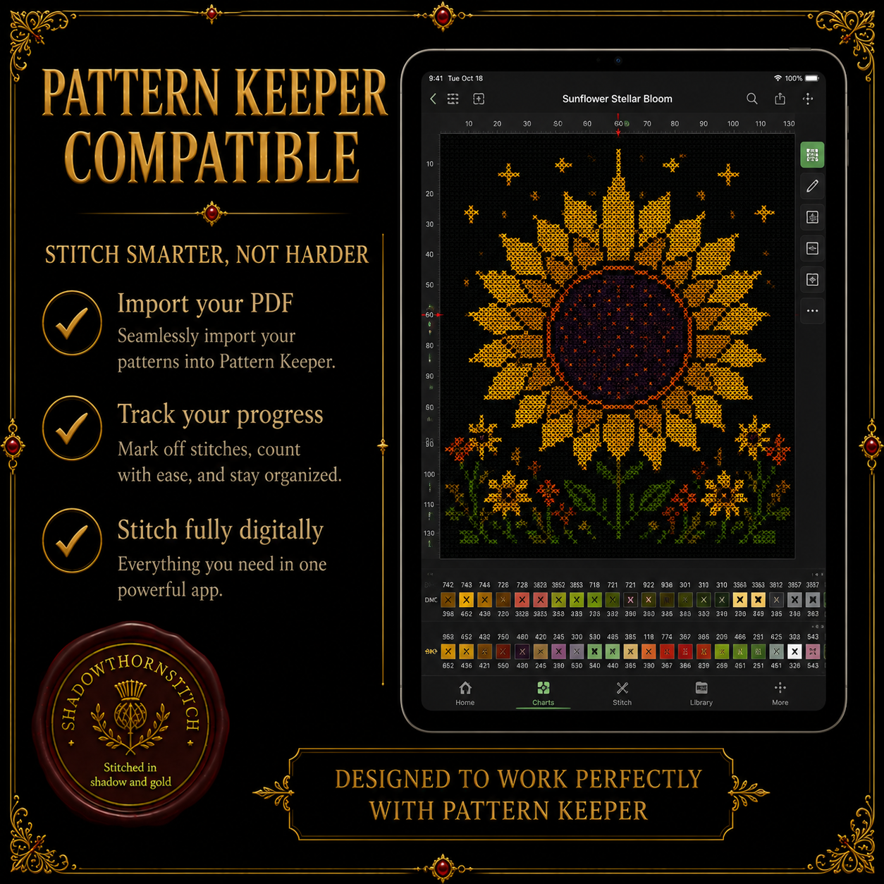 Gothic Sunflower cross stitch pattern bundle - 07-sunflower-pattern-keeper-chart