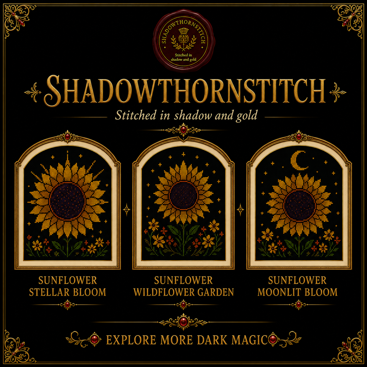 Gothic Sunflower cross stitch pattern bundle - 09-witchy-sunflower-cross-stitch