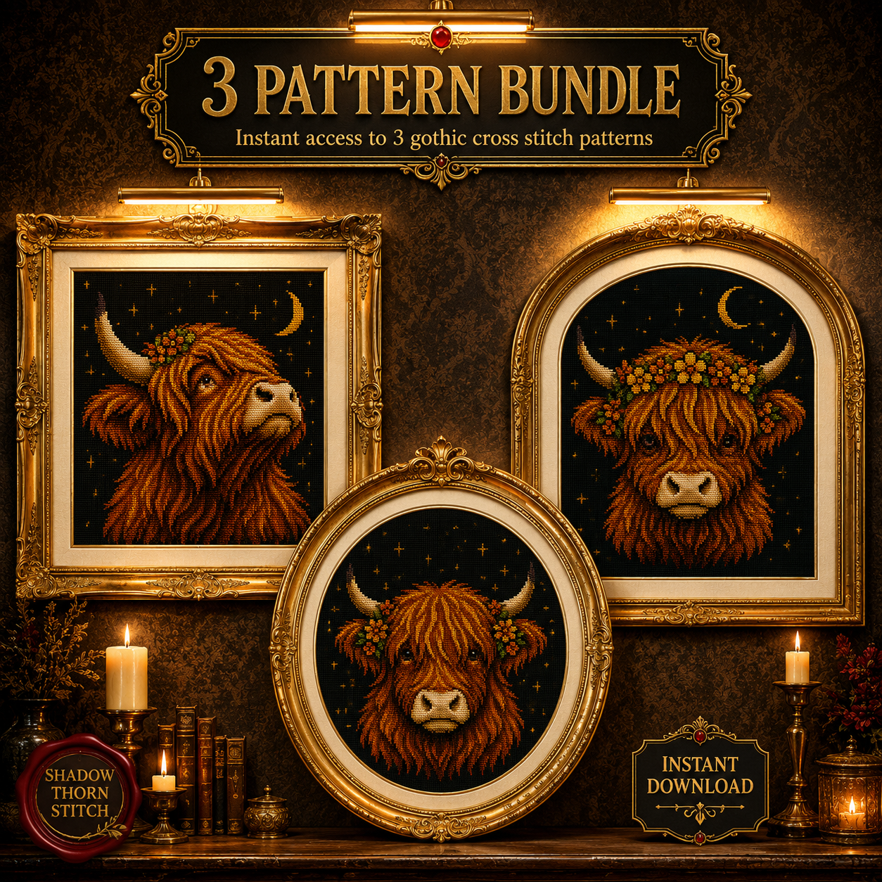 Highland Cow cross stitch pattern bundle - 01-highland-cow-cross-stitch-pattern-bundle