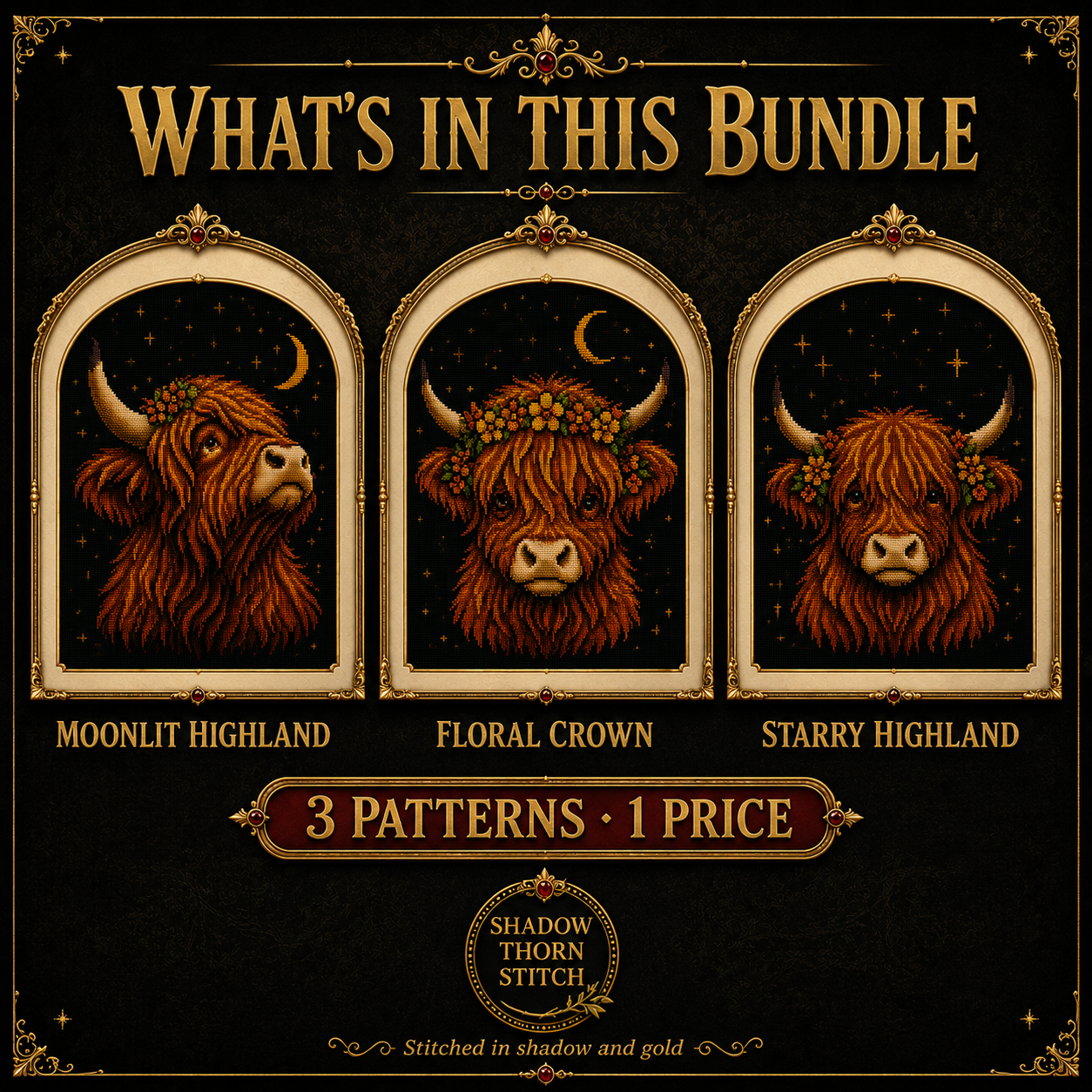 Highland Cow cross stitch pattern bundle - 02-gothic-highland-cow-cross-stitch