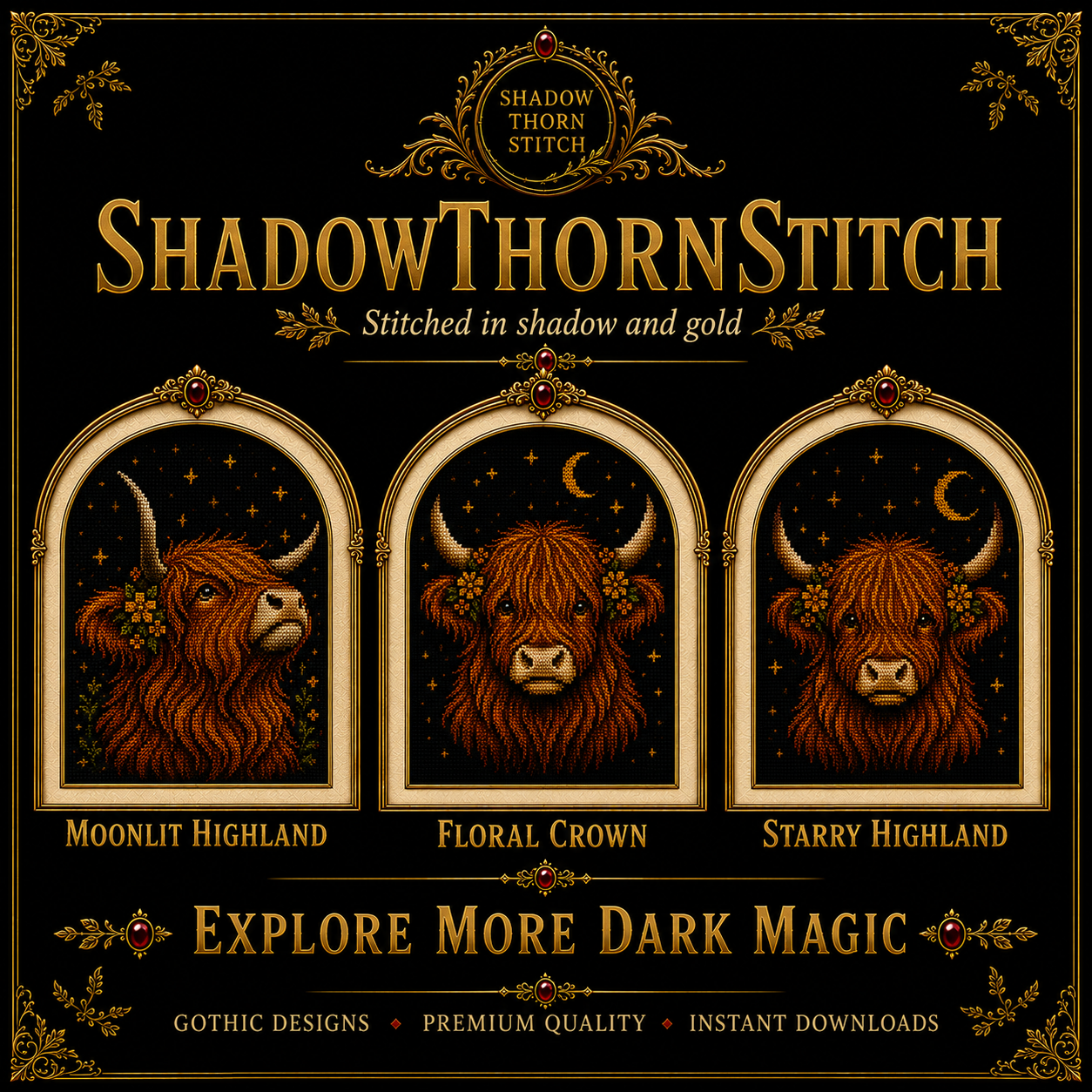 Highland Cow cross stitch pattern bundle - 10-highland-cow-cross-stitch-chart