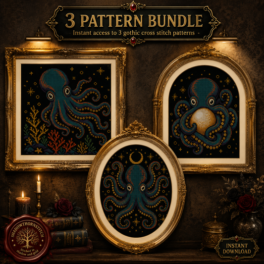 Gothic Octopus cross stitch pattern bundle - 01-octopus-cross-stitch-pattern-bundle
