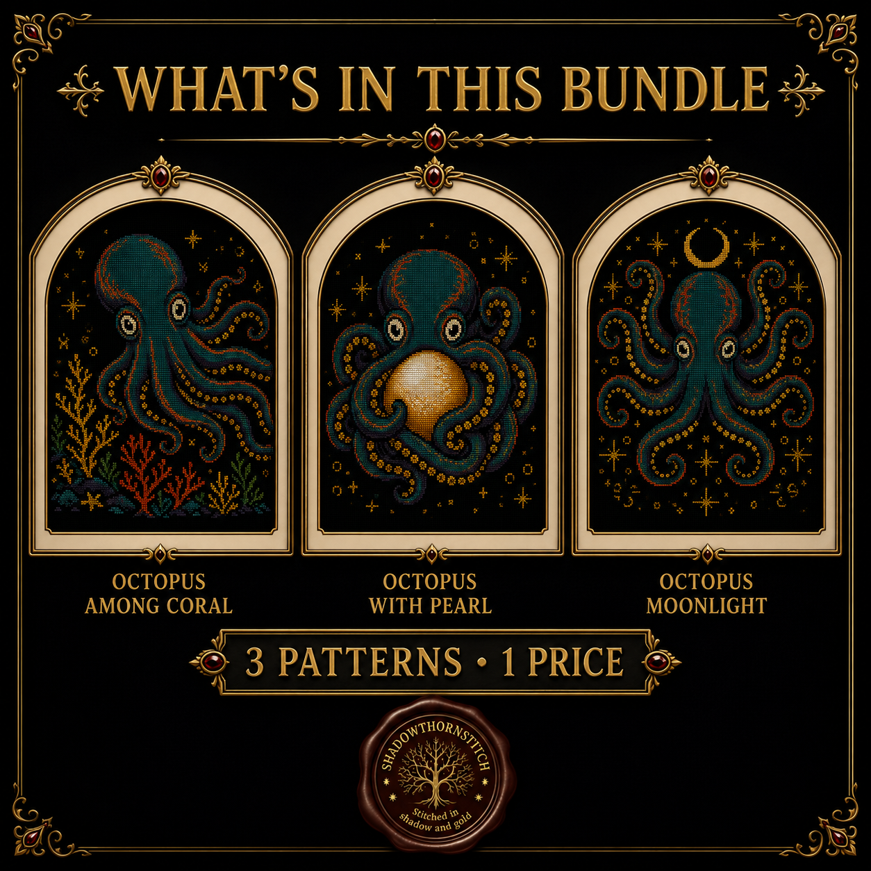 Gothic Octopus cross stitch pattern bundle - 02-gothic-octopus-cross-stitch