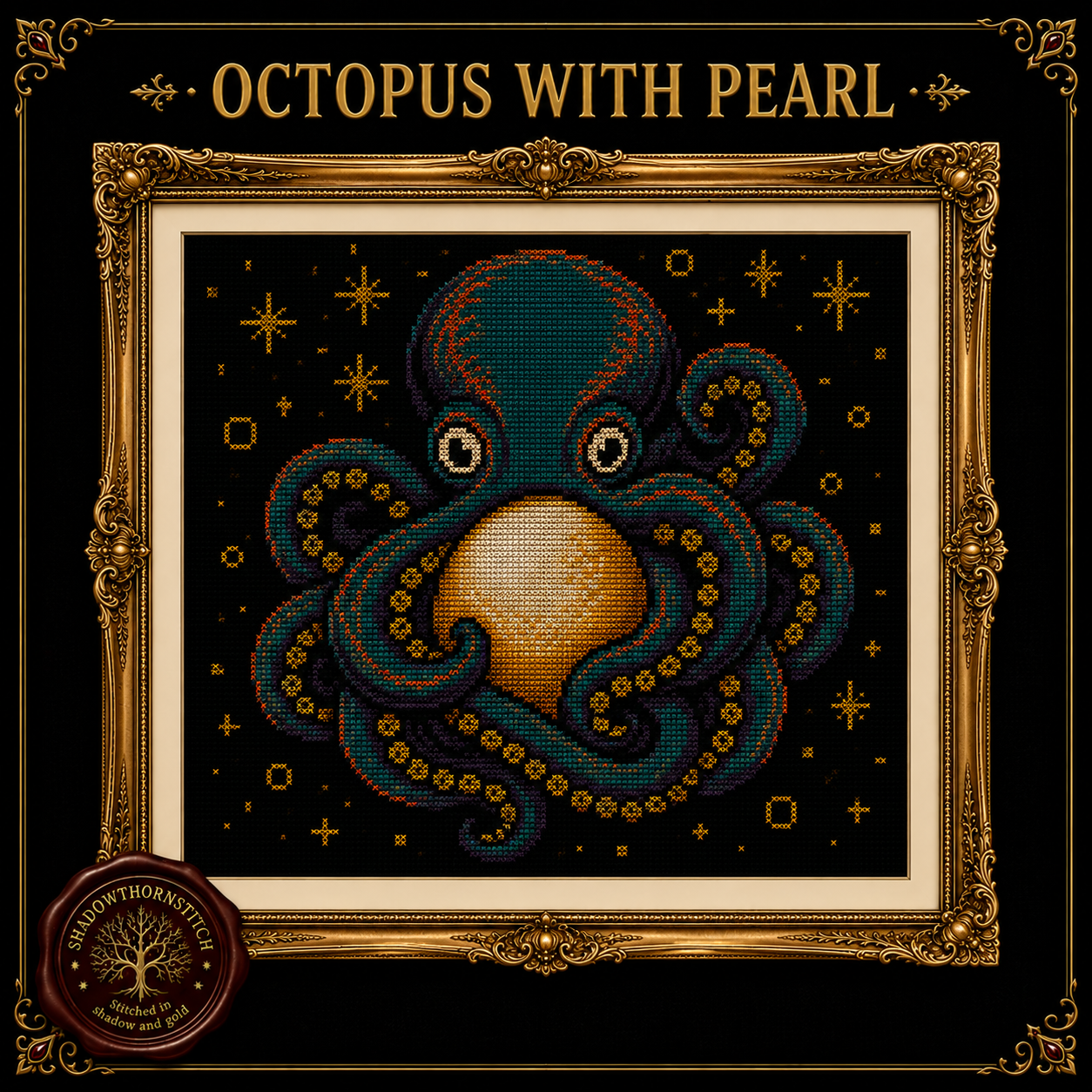 Gothic Octopus cross stitch pattern bundle - 04-moon-octopus-cross-stitch