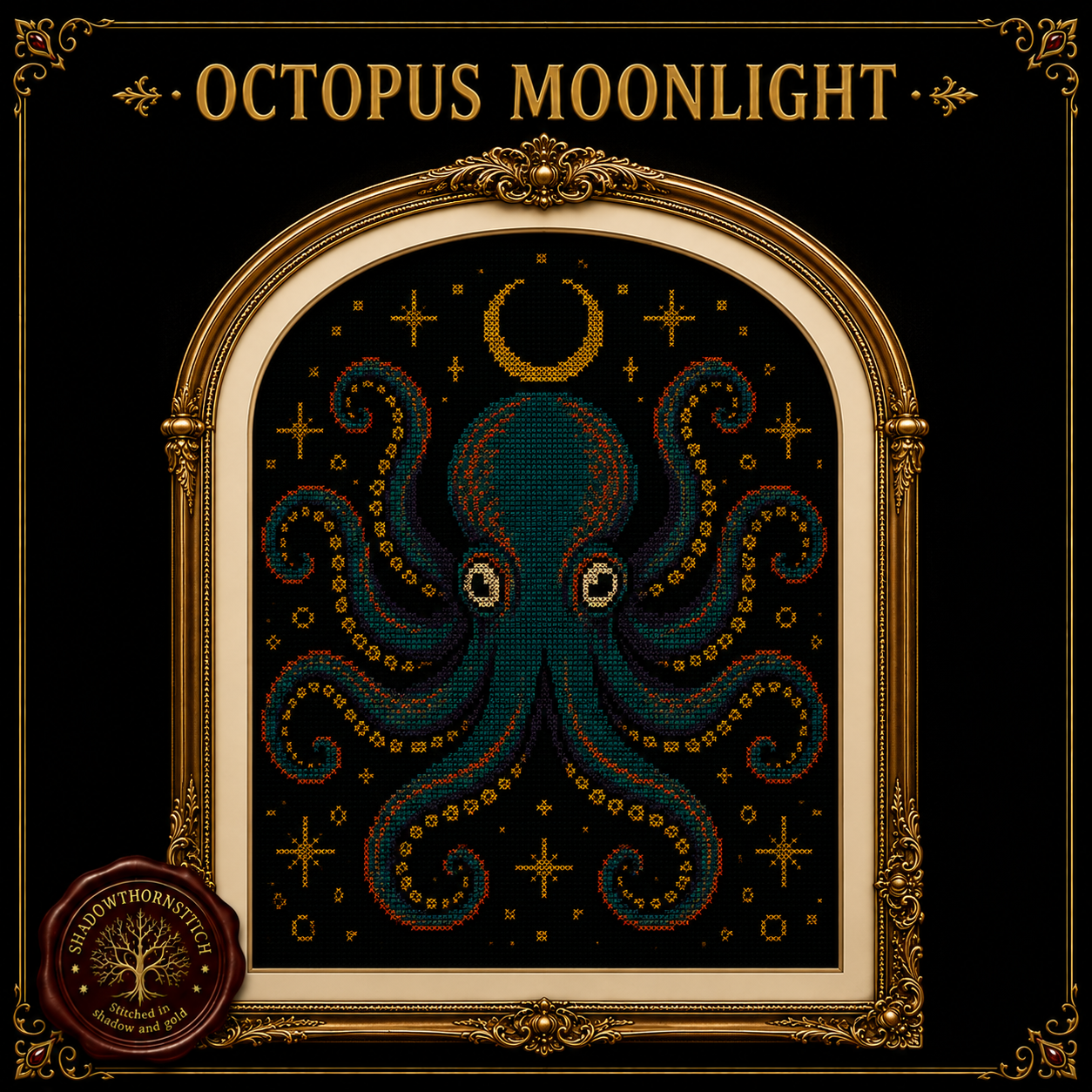 Gothic Octopus cross stitch pattern bundle - 05-pearl-octopus-cross-stitch