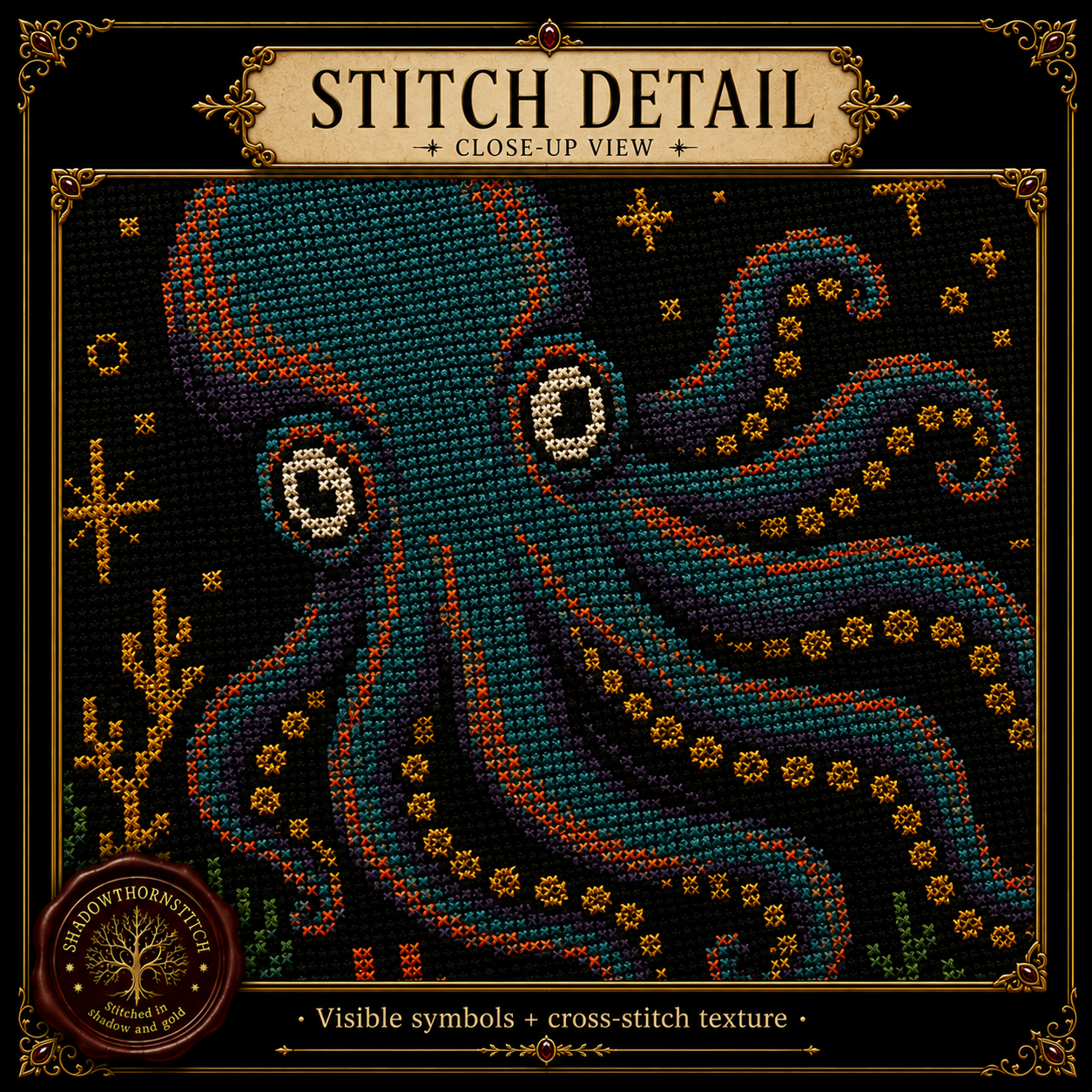 Gothic Octopus cross stitch pattern bundle - 08-octopus-cross-stitch-pdf