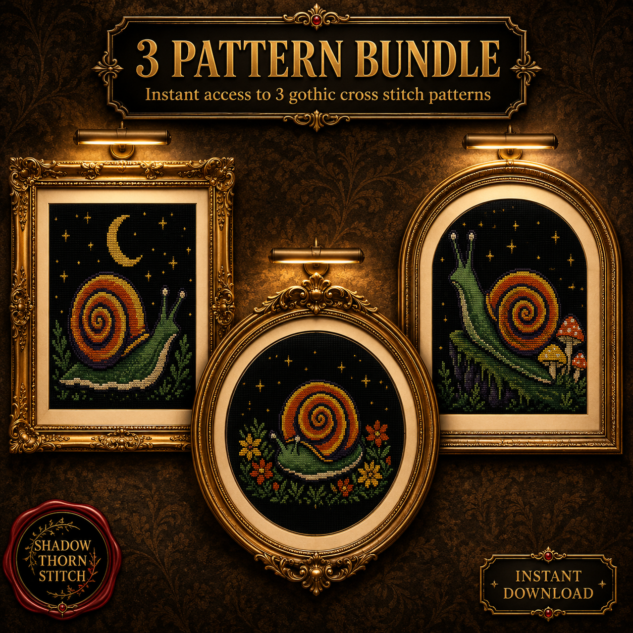 Gothic Snail cross stitch pattern bundle - 01-snail-cross-stitch-pattern-bundle
