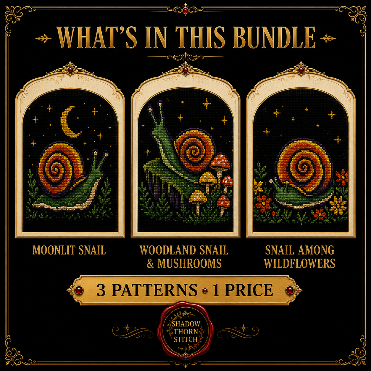 Gothic Snail cross stitch pattern bundle - 02-gothic-snail-cross-stitch