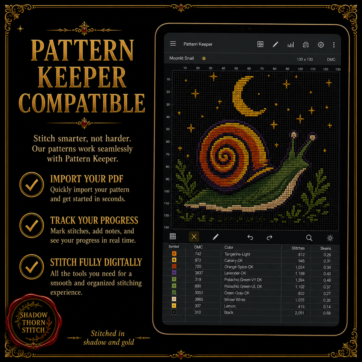 Gothic Snail cross stitch pattern bundle - 08-cottagecore-snail-cross-stitch