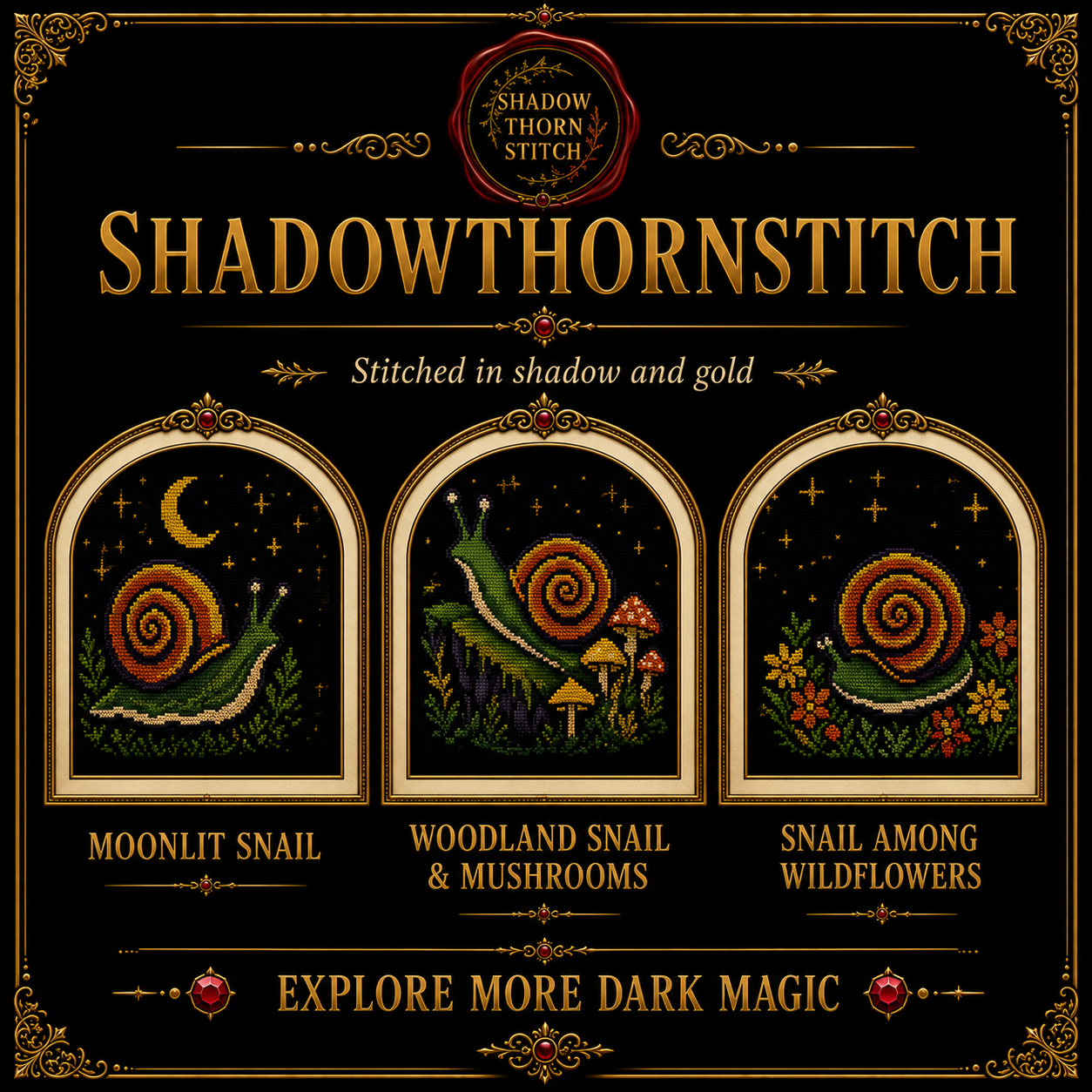 Gothic Snail cross stitch pattern bundle - 10-snail-cross-stitch-chart