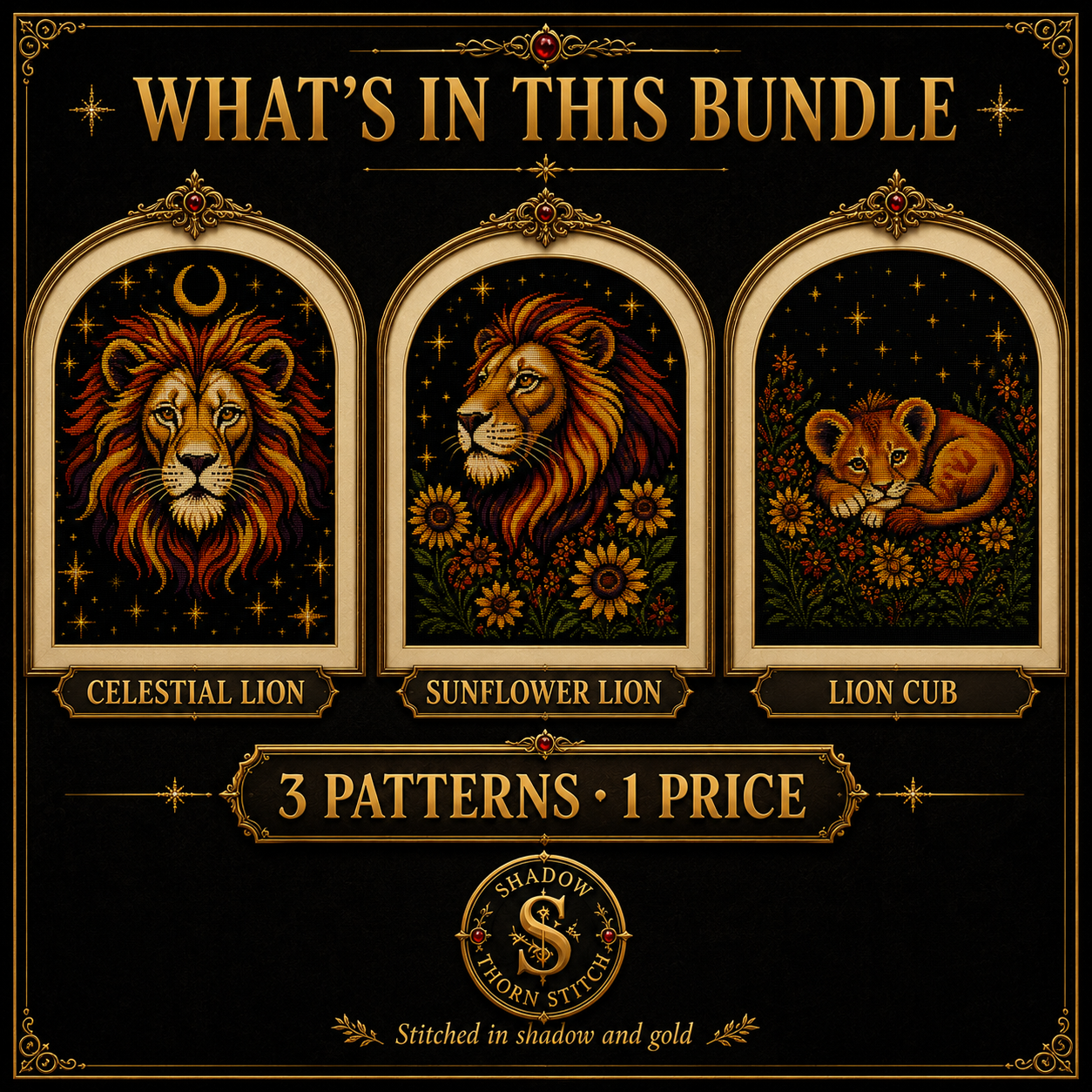 Gothic Lion cross stitch pattern bundle - 02-gothic-lion-cross-stitch