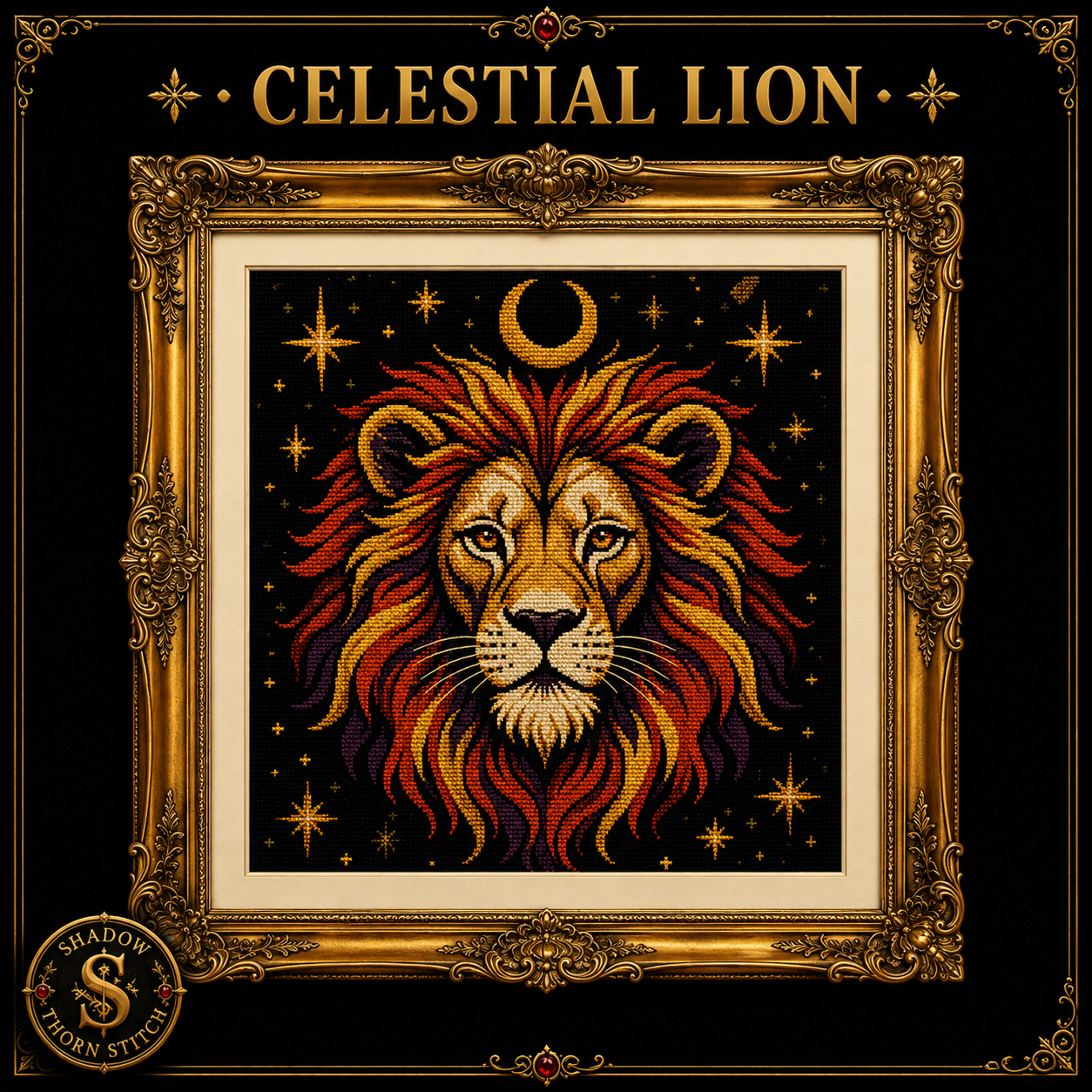 Gothic Lion cross stitch pattern bundle - 03-celestial-moon-lion-cross-stitch