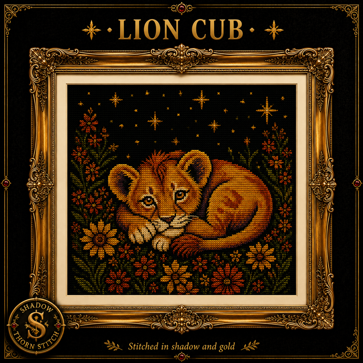 Gothic Lion cross stitch pattern bundle - 05-sunflower-lion-cross-stitch