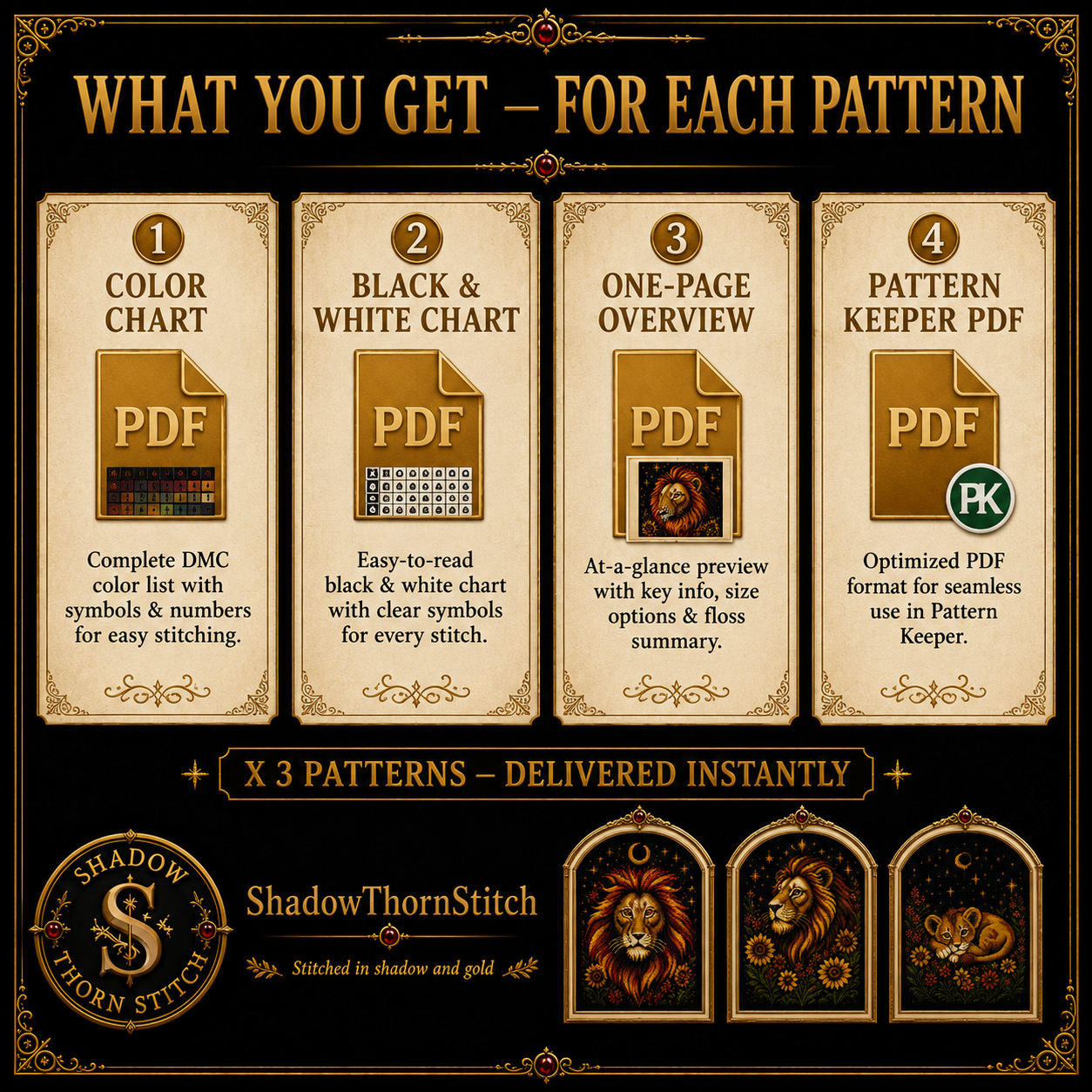 Gothic Lion cross stitch pattern bundle - 06-leo-zodiac-cross-stitch