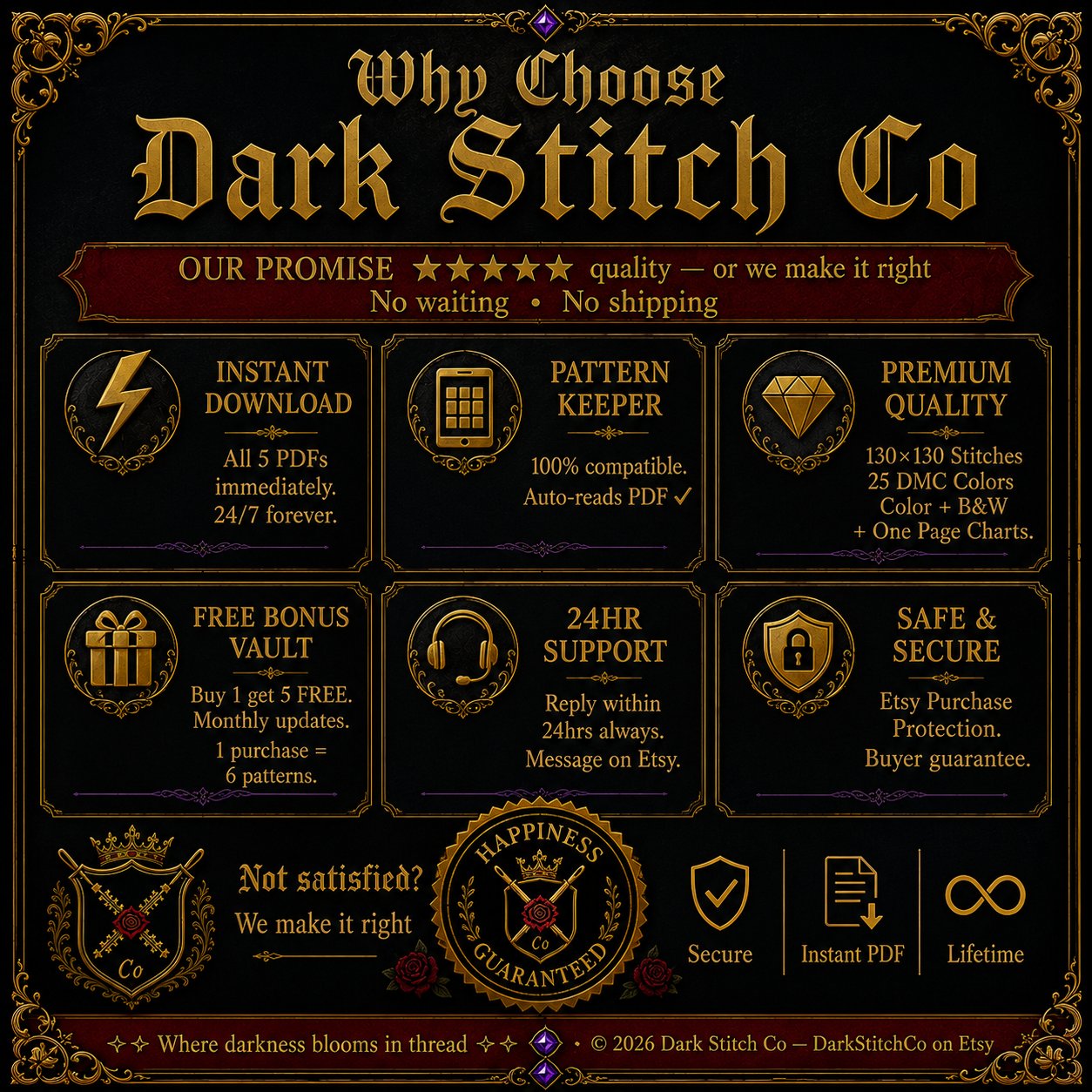 Gothic Bat Queen cross stitch pattern PDF — dark fantasy 130x130 design by DarkStitchCo