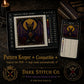Gothic Bat Queen cross stitch pattern shown with DMC floss thread color palette