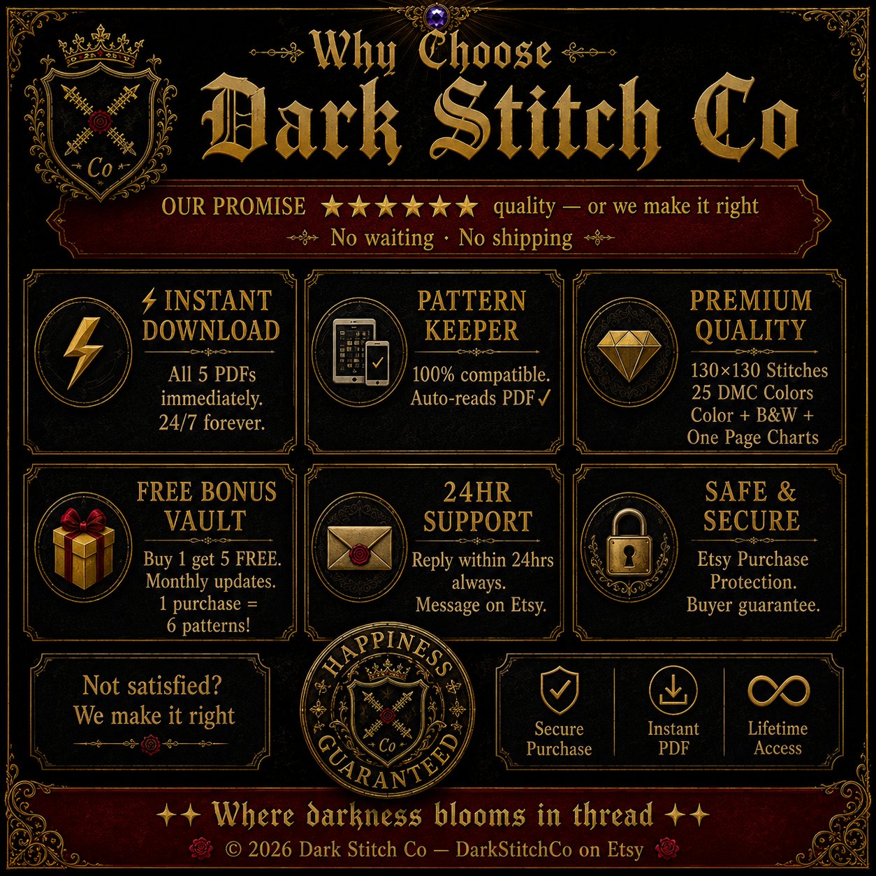 Gothic Cathedral Stained Glass cross stitch pattern by DarkStitchCo — instant PDF download with bonus patterns