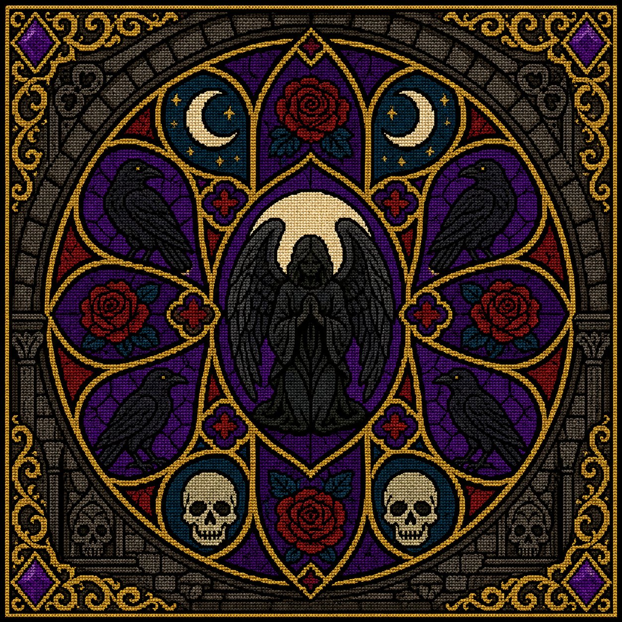 Gothic Cathedral Stained Glass cross stitch pattern by DarkStitchCo — instant PDF download with bonus patterns