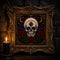 Gothic Celestial Skull cross stitch finished piece framed on dark gothic wall — handmade home decor