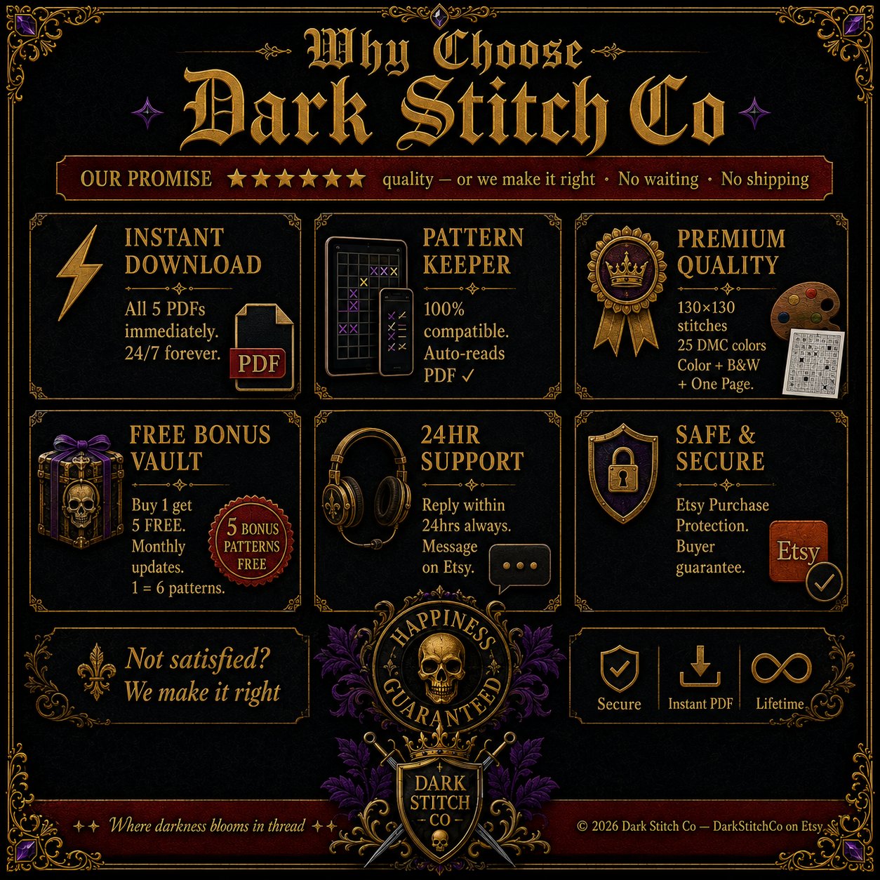 Gothic Death Head Moth cross stitch pattern by DarkStitchCo — instant PDF download with bonus patterns