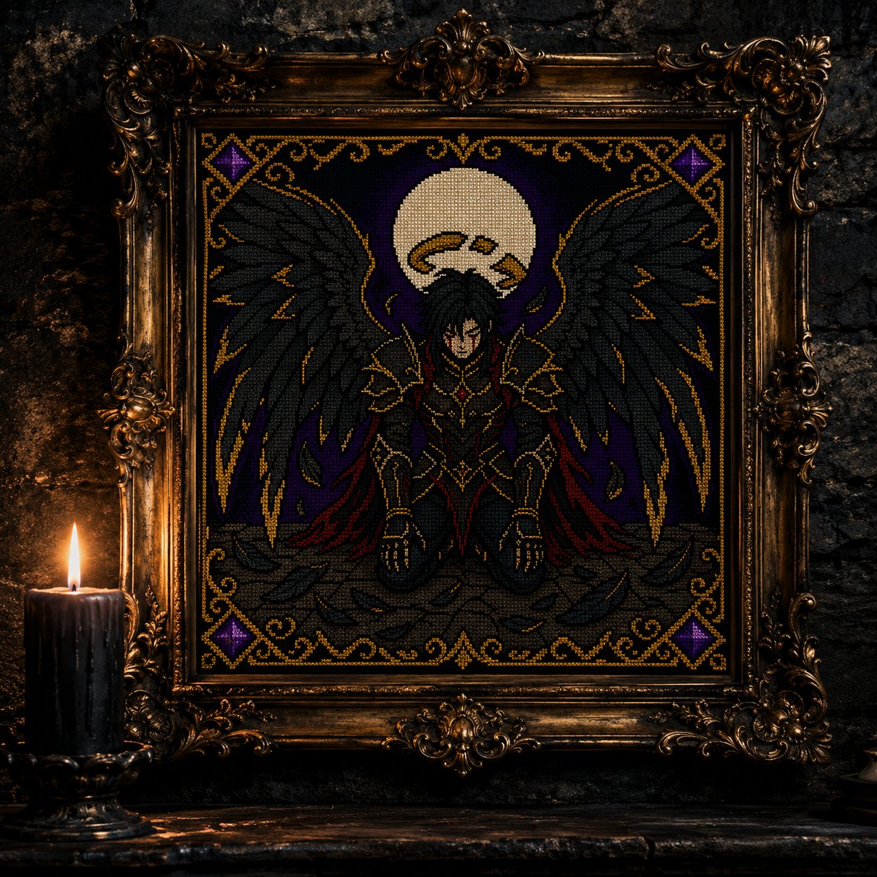 Gothic Fallen Angel cross stitch gift idea for gothic stitchers and dark fantasy lovers
