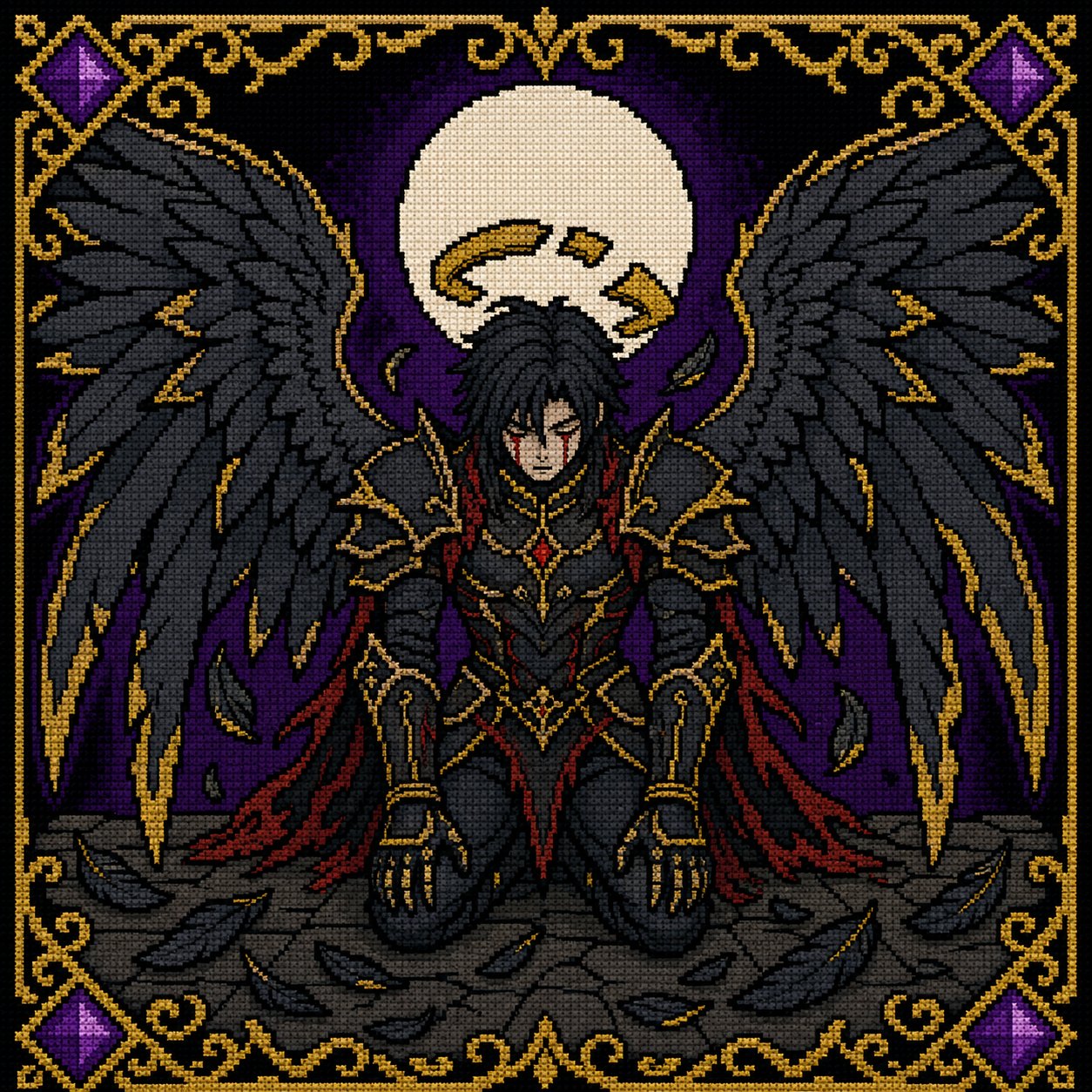Gothic Fallen Angel cross stitch pattern by DarkStitchCo — instant PDF download with bonus patterns