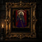 Gothic Grim Reaper cross stitch finished piece framed on dark gothic wall — handmade home decor