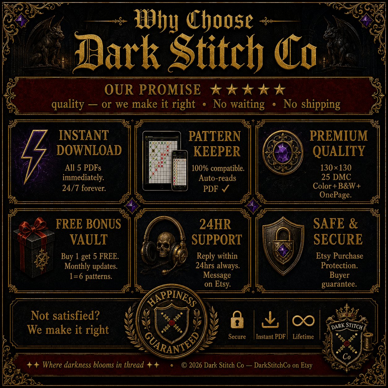 Gothic Medusa cross stitch pattern PDF — dark fantasy 130x130 design by DarkStitchCo