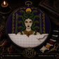 Gothic Medusa cross stitch hoop displayed in witchy gothic home decor aesthetic