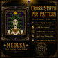 Gothic Medusa cross stitch pattern by DarkStitchCo — instant PDF download with bonus patterns