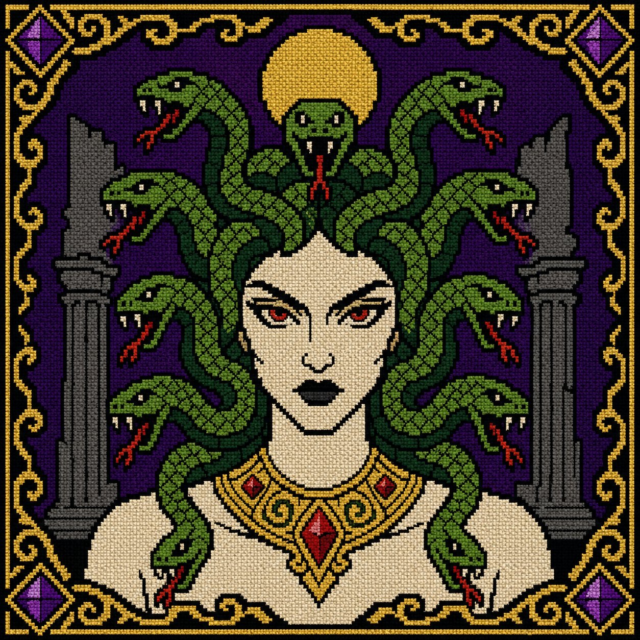 Gothic Medusa cross stitch pattern by DarkStitchCo — instant PDF download with bonus patterns