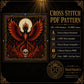 Gothic Phoenix Rebirth cross stitch hoop displayed in witchy gothic home decor aesthetic