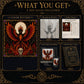 Gothic Phoenix Rebirth cross stitch pattern shown with DMC floss thread color palette