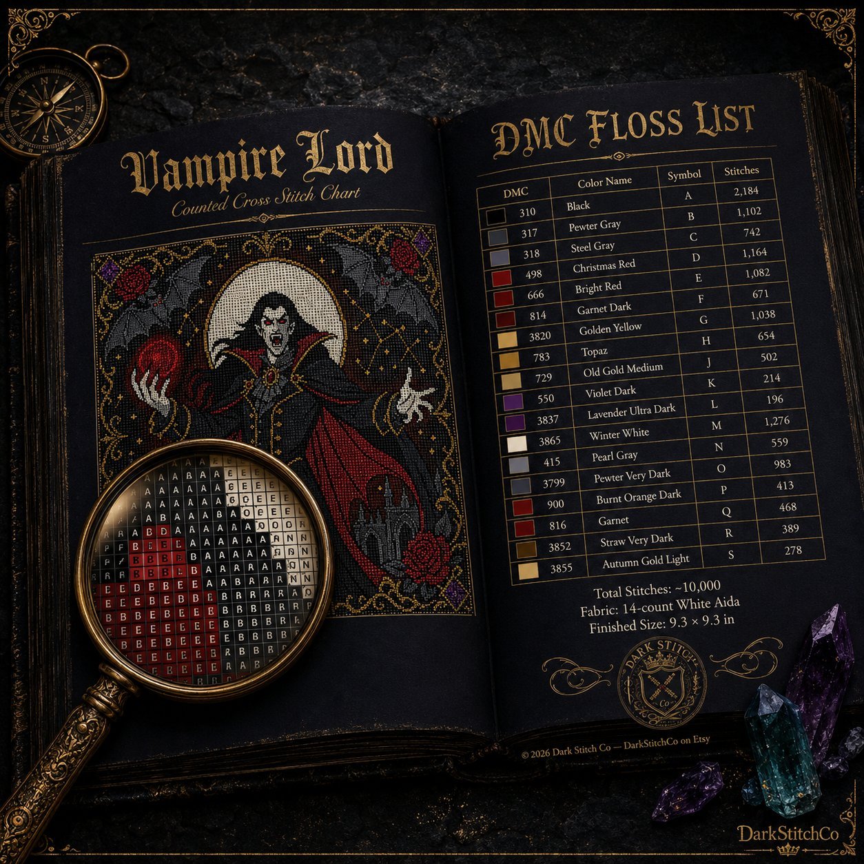 Gothic Vampire Lord cross stitch gift idea for gothic stitchers and dark fantasy lovers