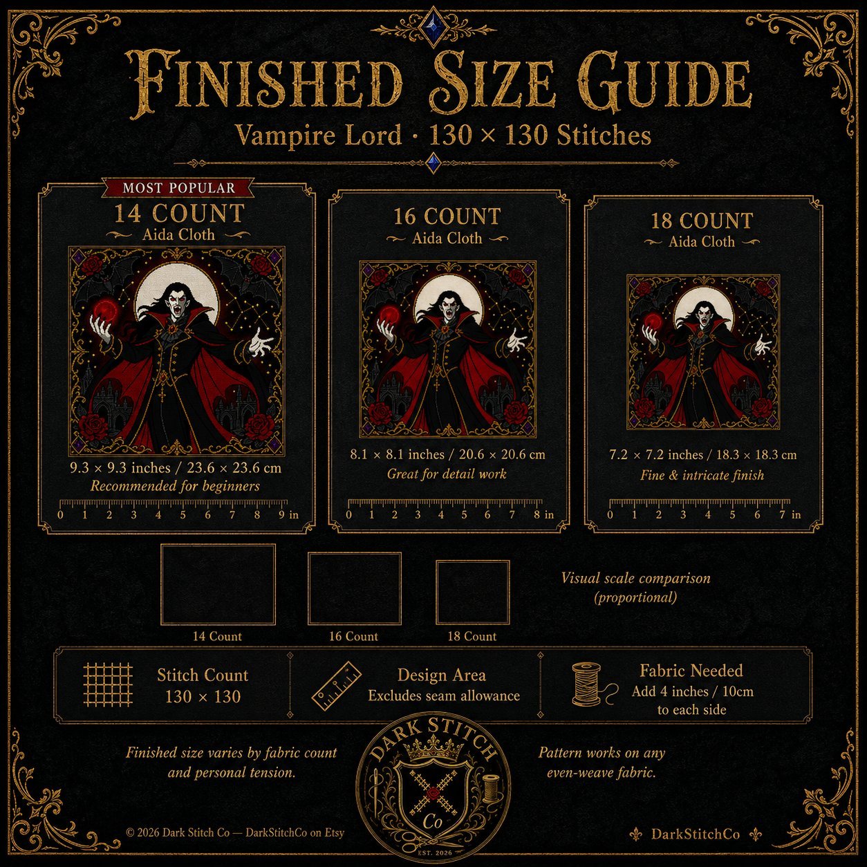 Gothic Vampire Lord cross stitch pattern by DarkStitchCo — instant PDF download with bonus patterns