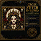 Gothic Vampire Queen Portrait cross stitch hoop displayed in witchy gothic home decor aesthetic