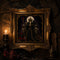 Gothic Witch Queen cross stitch finished piece framed on dark gothic wall — handmade home decor