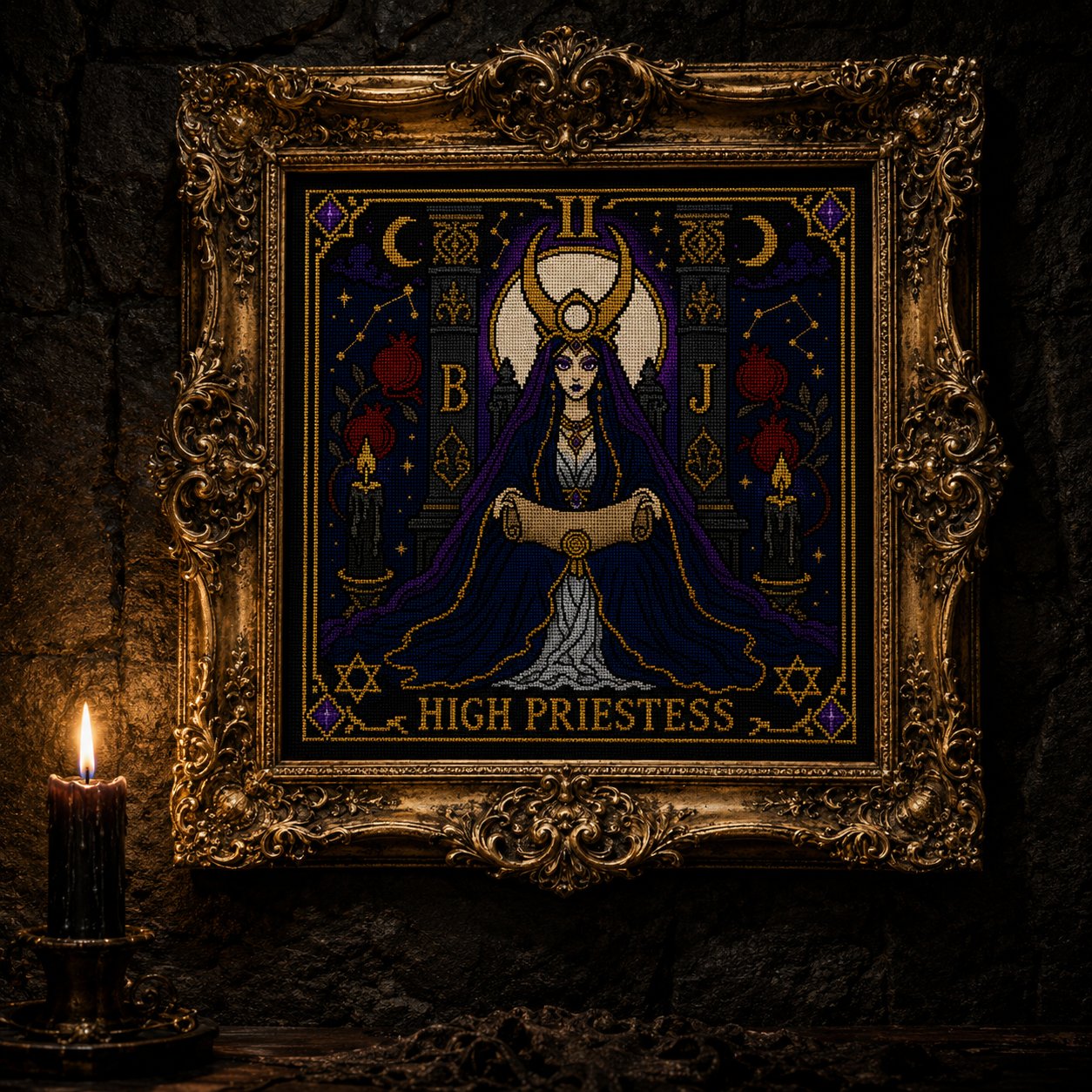 High Priestess Tarot Card Ii cross stitch gift idea for gothic stitchers and dark fantasy lovers