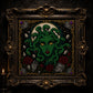 Medusa Portrait cross stitch hoop displayed in witchy gothic home decor aesthetic
