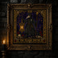 Plague Doctor Tarot Card Xi cross stitch close-up detail showing intricate gothic stitch work