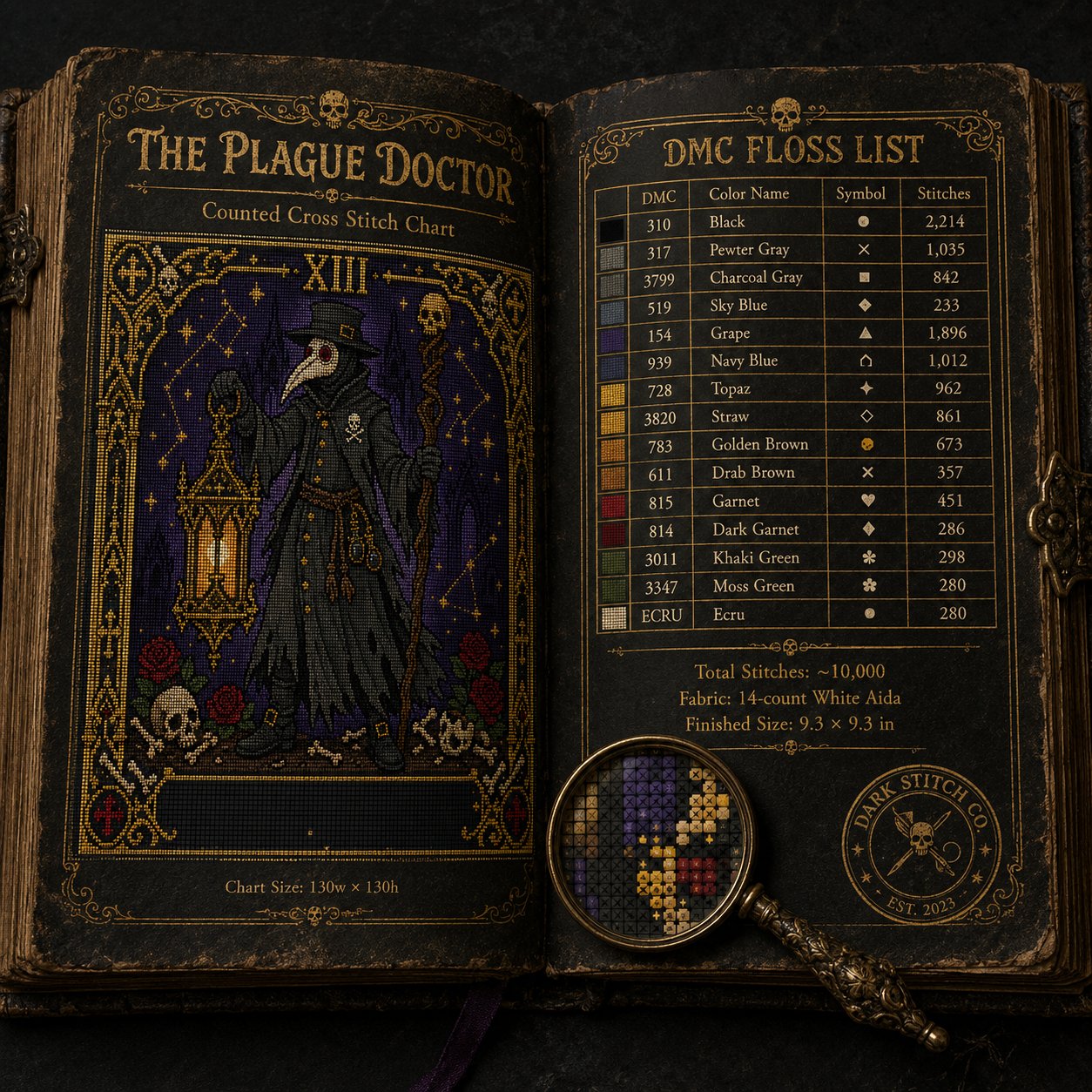 Plague Doctor Tarot Card Xi cross stitch gift idea for gothic stitchers and dark fantasy lovers