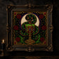 Serpent Chalice cross stitch close-up detail showing intricate gothic stitch work