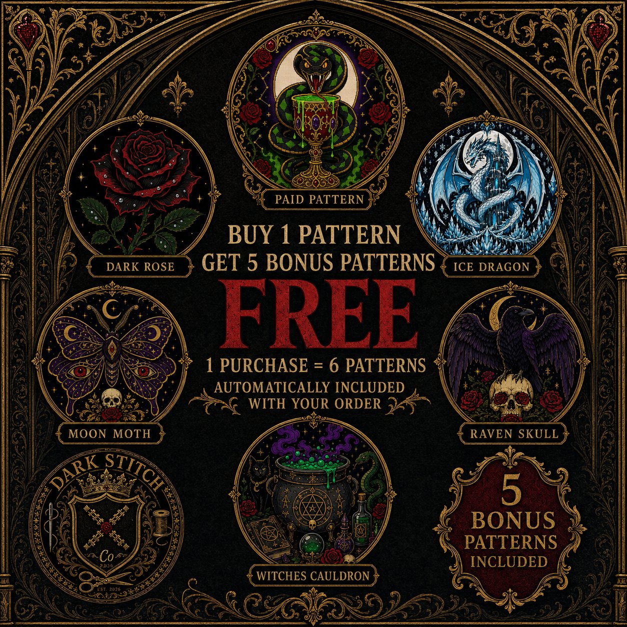 Serpent Chalice cross stitch black and white symbol chart preview — printer friendly