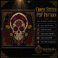 Sugar Skull Dia De Muertos cross stitch color chart preview with full DMC floss code list